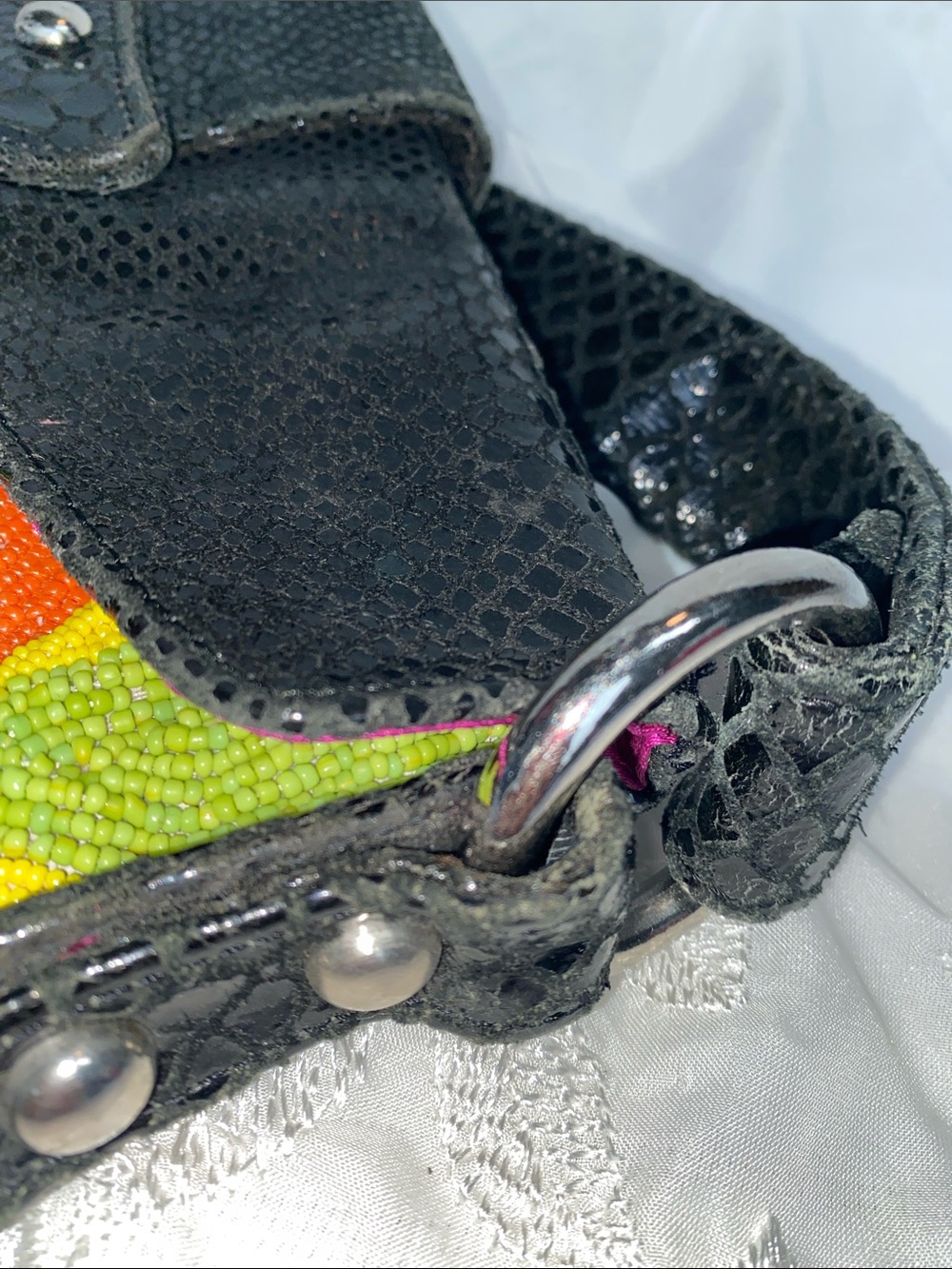 Vintage Christiana Black Beaded Shoulder Bag Multicolor Floral Embroidery - Picture 8 of 8